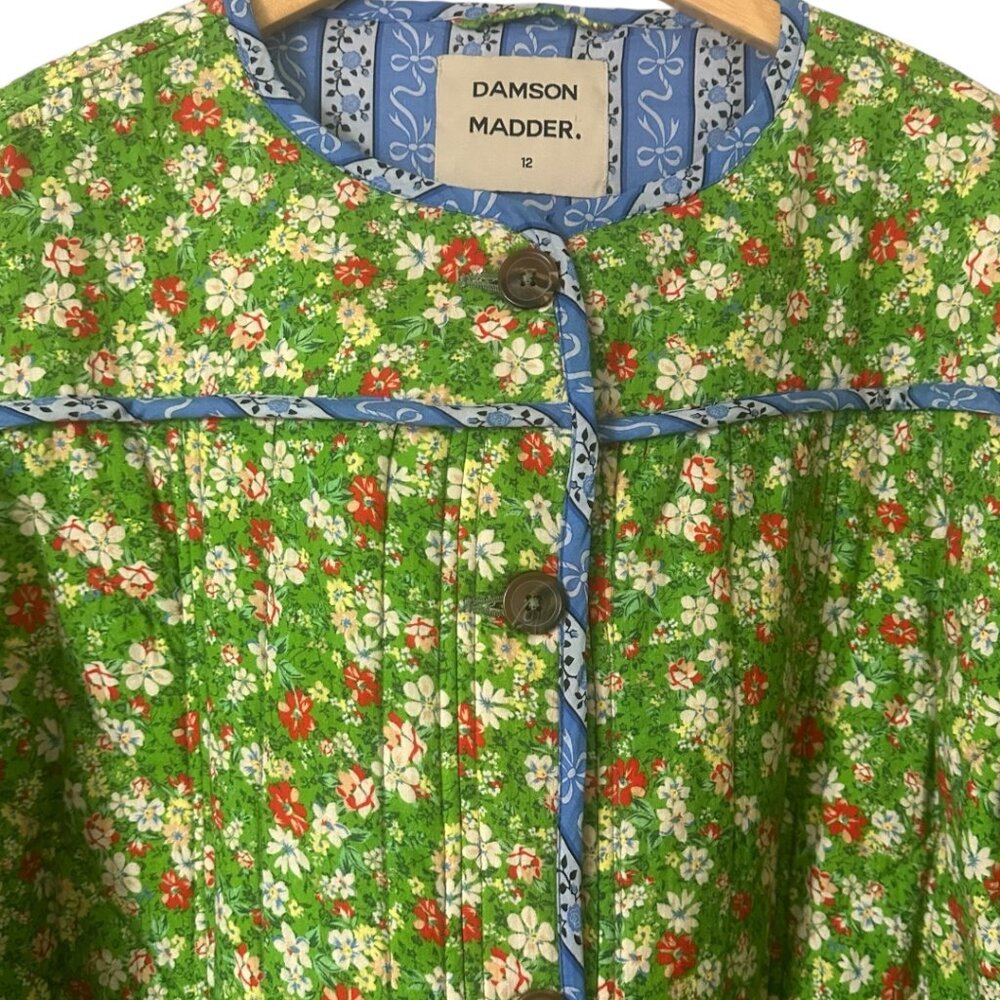 Damson Madder Markey Quilted Green Floral Jacket 8 Oversized Boho Cottagecore - Picture 8 of 13